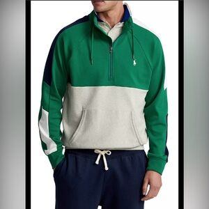 Polo Ralph Lauren mens XL green gray colorblock 1/4 zip sweatshirt pullover